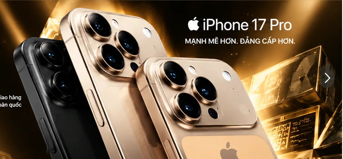 Bộ ba iPhone 17 Pro trên nền ánh vàng